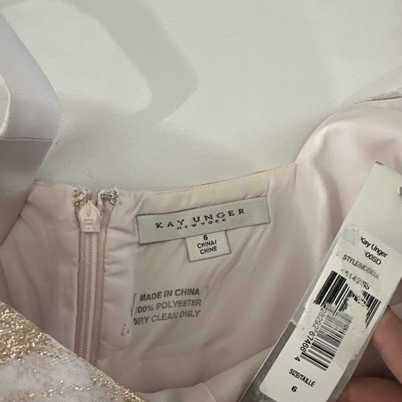 NWT $300 Kay Unger‎ [ 6 ] FLoral Jacquard Tea Length Dress in Champagne #J1761 - Picture 5 of 14